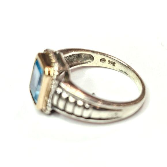 DY Style Sterling Silver 14K Blue Topaz Cable Ring - Picture 3 of 7